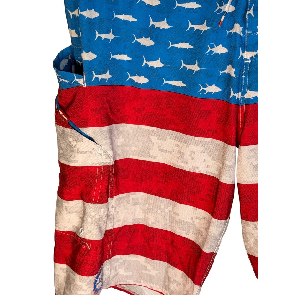 Pelagic Board Shorts Size 38 Fish Flag American Flag Fishing Trunks Patriotic - Picture 9 of 12